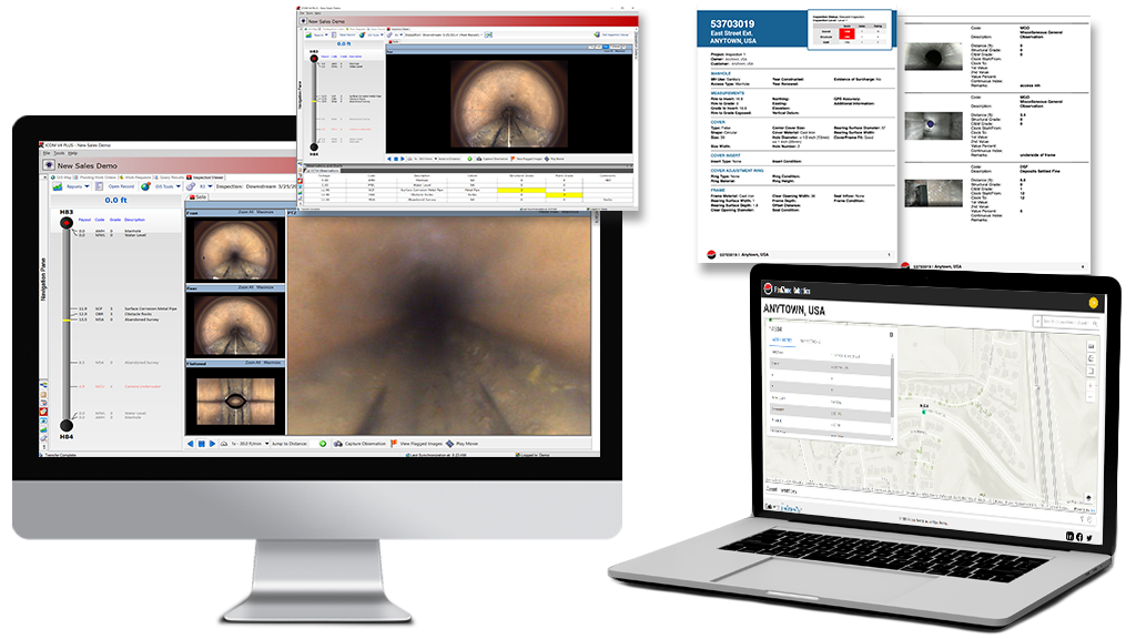 ICOM screenshots on a desktop monitor, Integrity screenshots on laptop, and MACP reports